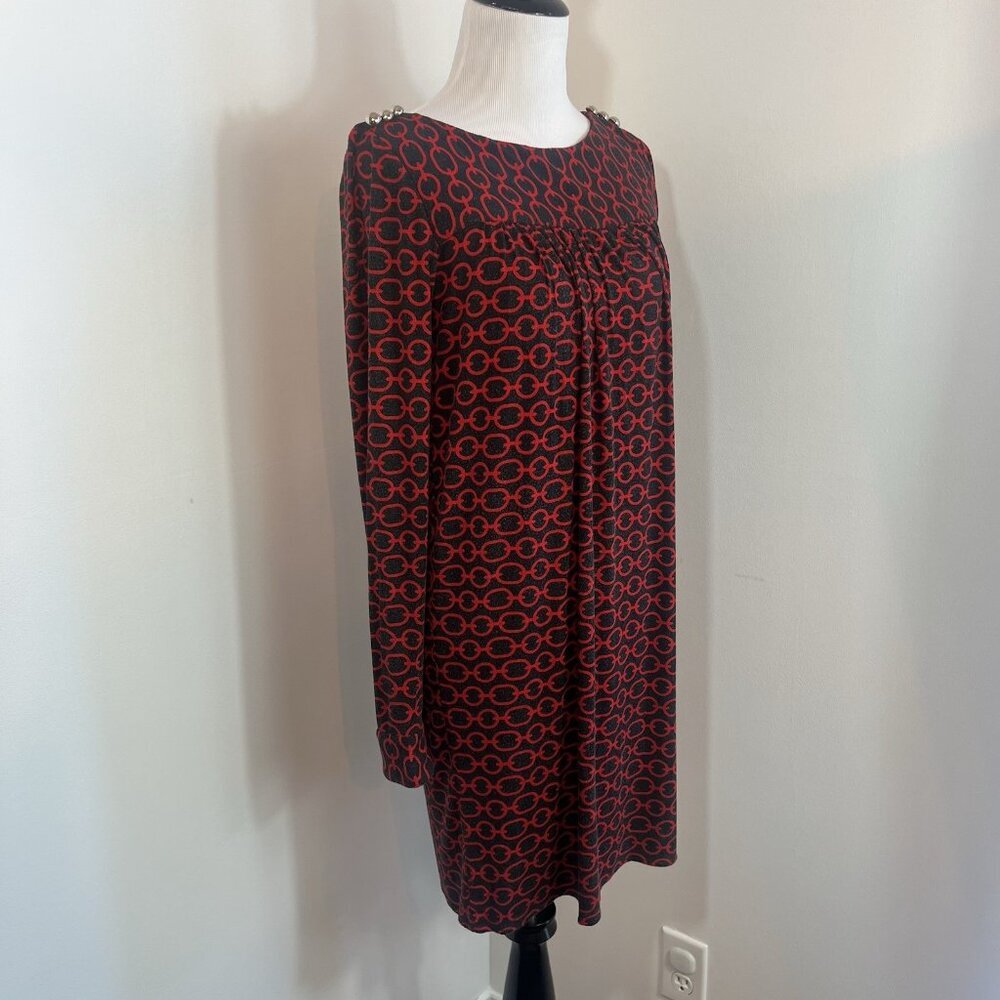 Milly New York Dress size 4 Long Sleeve Red & Black Geometric Link Print Vintage